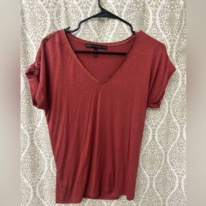 White House Black Market Red Cuffed Sleeve Relaxed T-Shirt